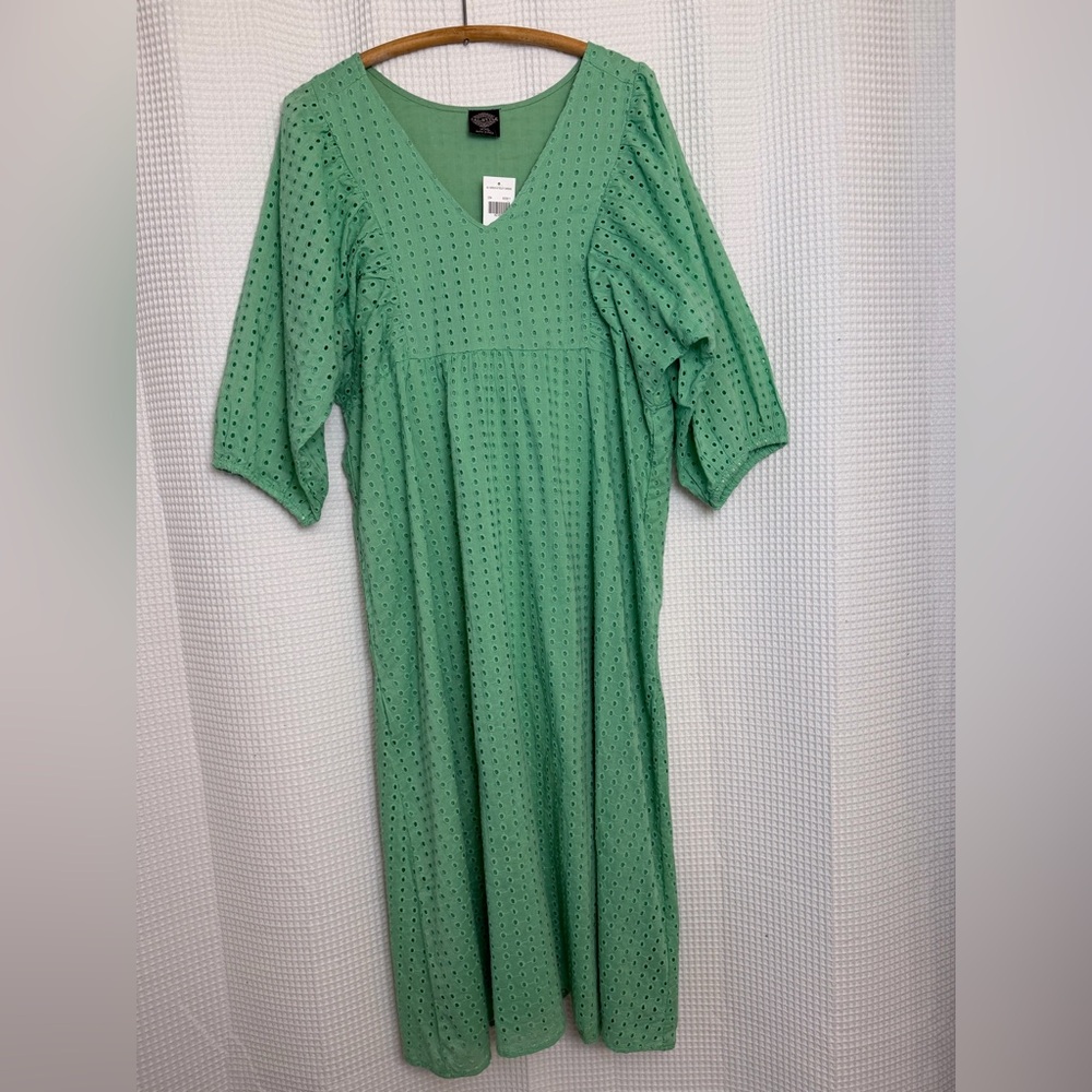 Cal Style Green Cotton Eyelet Midi Dress – Flowy Babydoll, Cottagecore Boho XXL - Picture 2 of 8